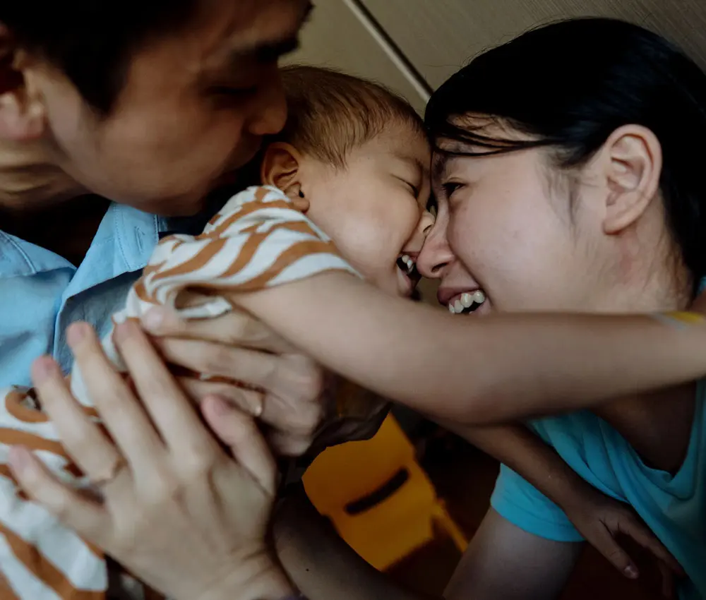 A family hugs